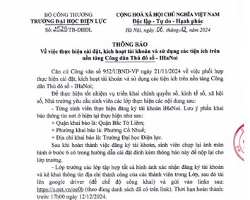THÔNG BÁO Về việc thực hiện cài đặt, kích hoạt tài khoản và sử dụng các tiện ích trên nền tảng Công dân Thủ đô số - IHaNoi