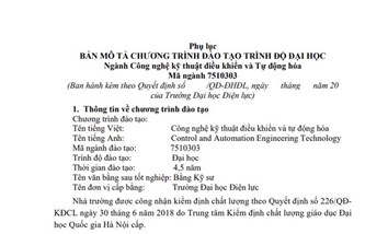 BẢN MÔ TẢ CHƯƠNG TRÌNH ĐÀO TẠO TRÌNH ĐỘ ĐẠI HỌC NGÀNH CÔNG NGHỆ KỸ THUẬT ĐIỀU KHIỂN VÀ TỰ ĐỘNG HÓA